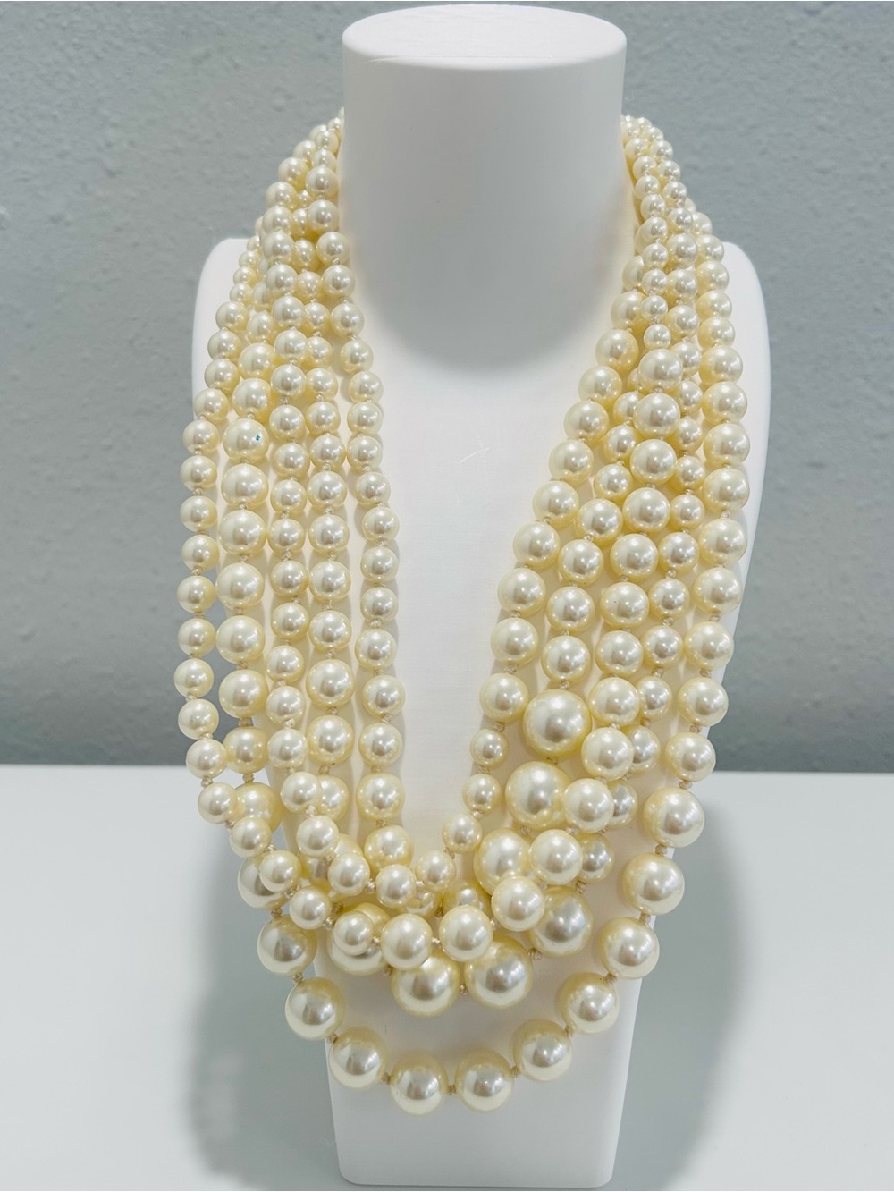 J.CREW Imitation Pearl Necklace Multi Strand Cream Graduated Beads Statement